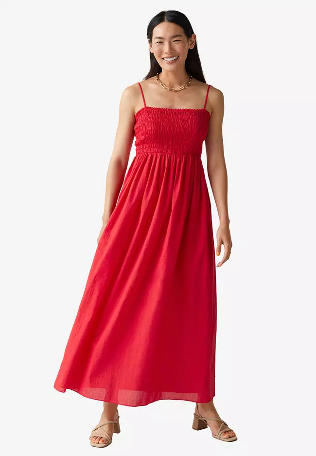 Red spaghetti 2024 strap maxi dress