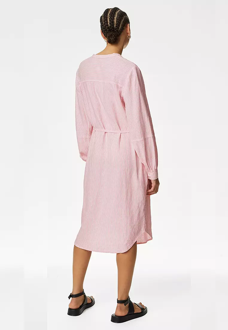 Jual Marks Spencer Linen Rich Striped Midi Shirt Dress Original