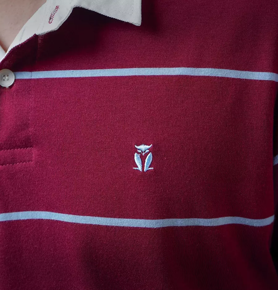Matsuda Kaos Rugby Polo Shirt Katun Pria Lengan Panjang Tsuyama Burgundy