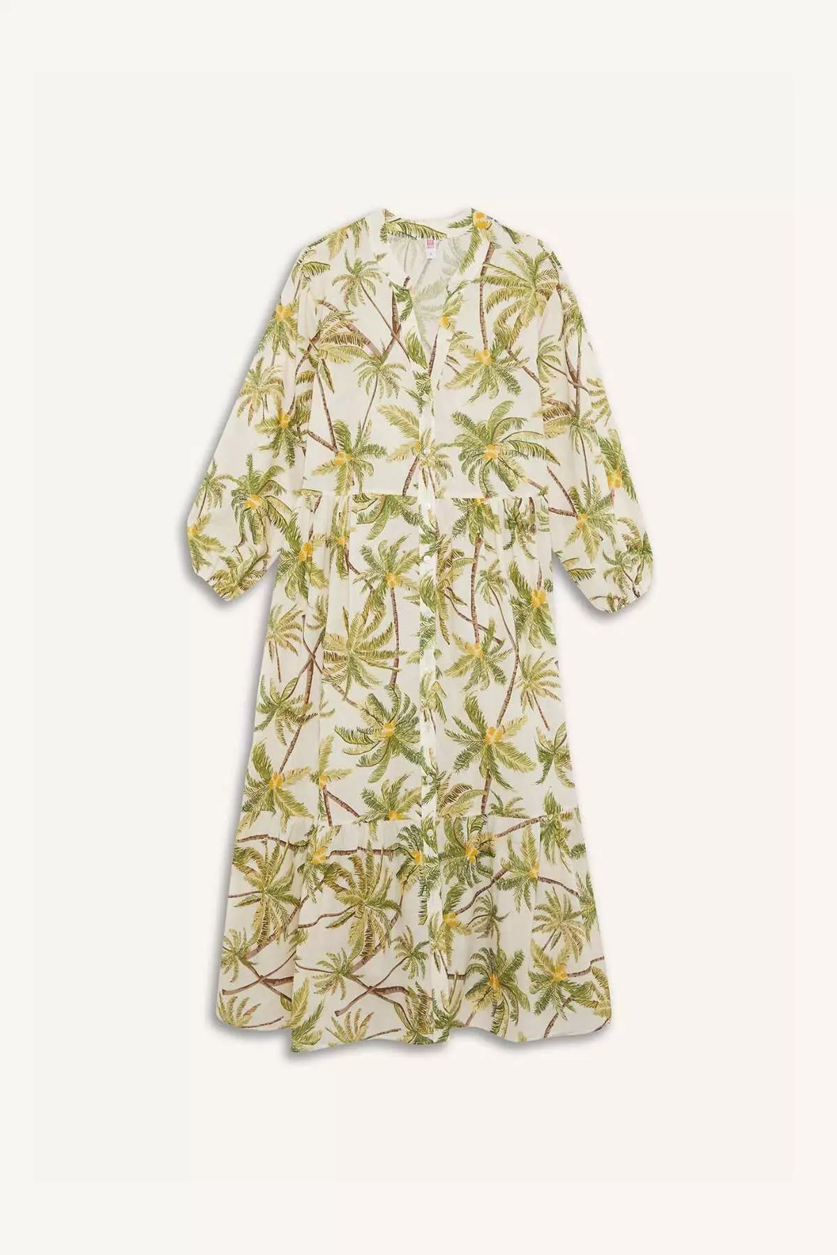 Tropical Print Long Sleeve Voile Beach Dress-Fall in Love E7745Ax25Sp