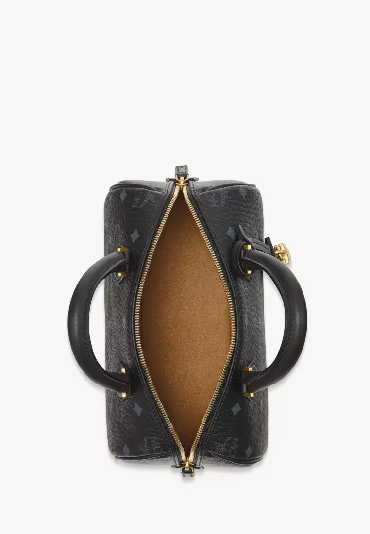 Visetos Mcm Speedy Black Ella Boston Bag In Visetos