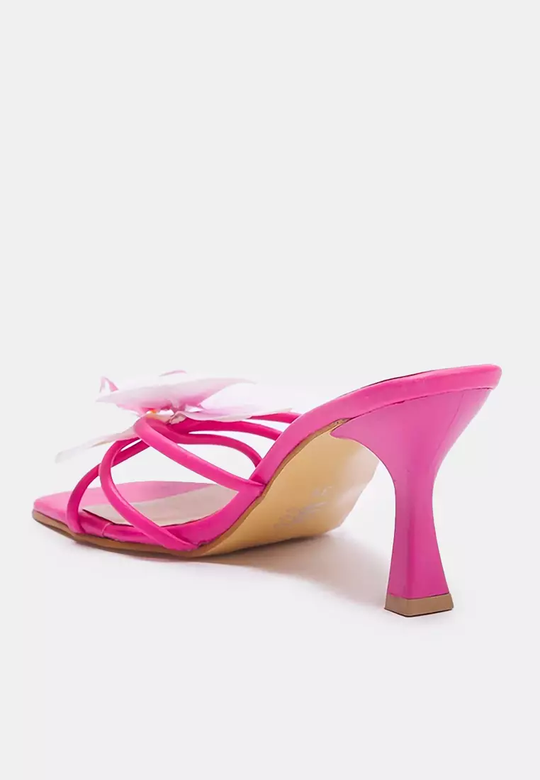 Fuchsia Flower Detail Square Toe Women Thin Heels Slippers Takss25To00106