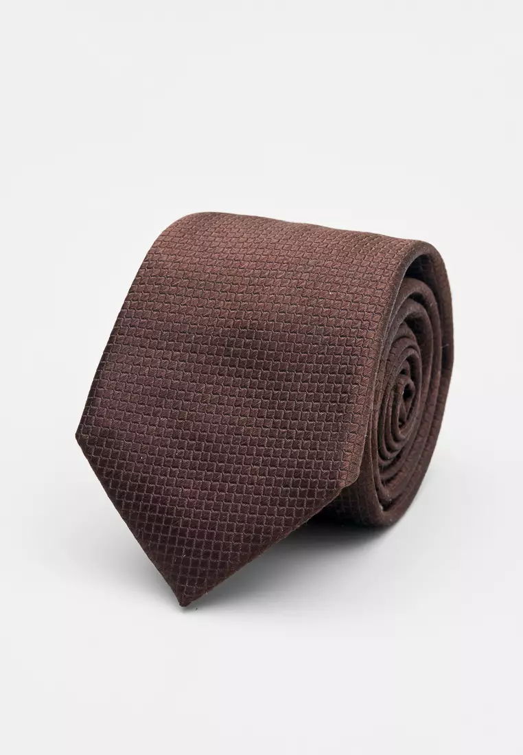 咖色小方格紋窄版領帶