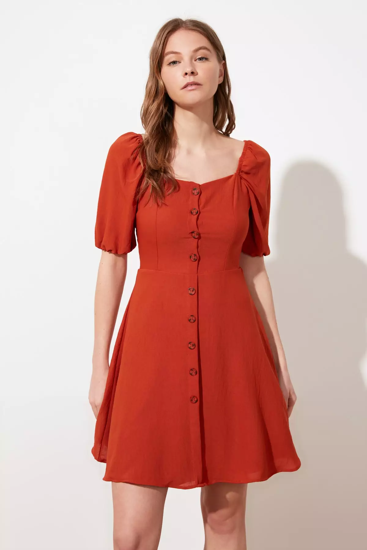 Black Puff Sleeve Button Mini Dress