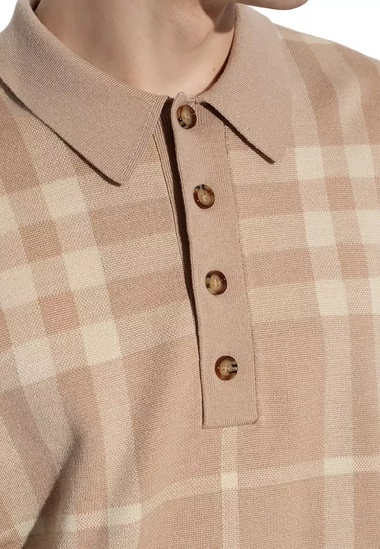 Check Silk Wool Jacquard Polo衫(杏色)