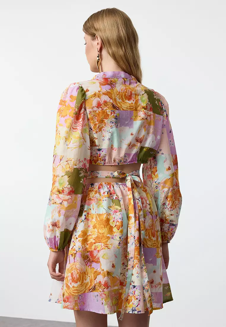 Floral Mini Woven Cut Out/Window 100% Cotton Beach Dress TBESS23EL00140