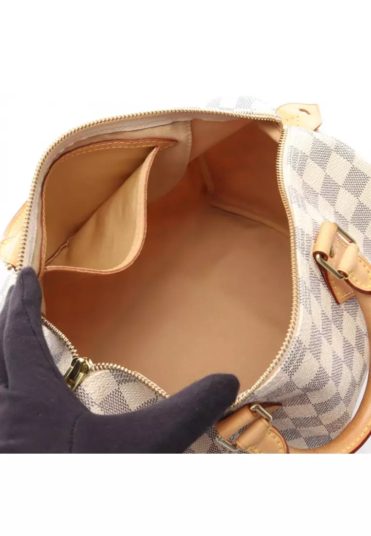 Pre-Loved Louis Vuitton Speedy Bandouliere 30 Damier Azur Handbag PVC leather white