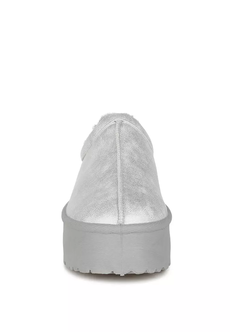 銀色仿皮厚底經典一腳蹬鞋