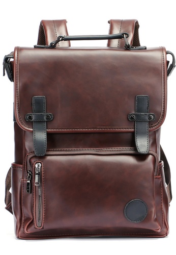 Lara brown PU leather tide portable backpack bag ED98EAC07E0B94GS_1