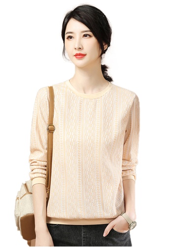 A-IN GIRLS beige Ladies Lace Crew Neck Top B7173AACF53EB1GS_1