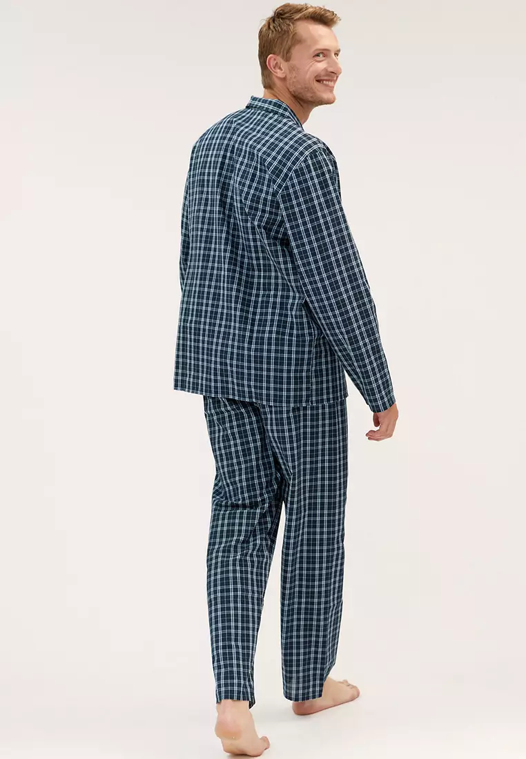 Jual Marks & Spencer Cotton Blend Checked Pyjama Set Original 2024 ...