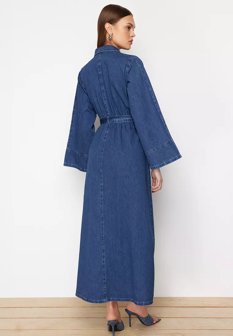 Cotton Denim Maxi Shirt Dress