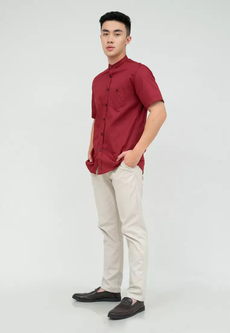 Houseofcuff Baju Koko Kemeja Lengan Pendek Pria Maroon