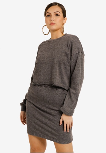 MISSGUIDED grey Tall Crop Sweat Mini Skirt Set 4A153AA2A3A2B4GS_1