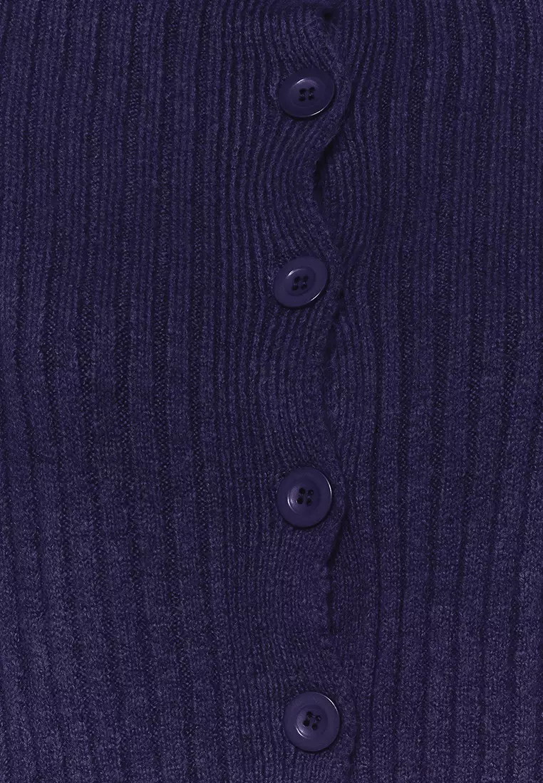 Navy Blue Crop Soft Textured Stand Collar Knitwear Cardigan