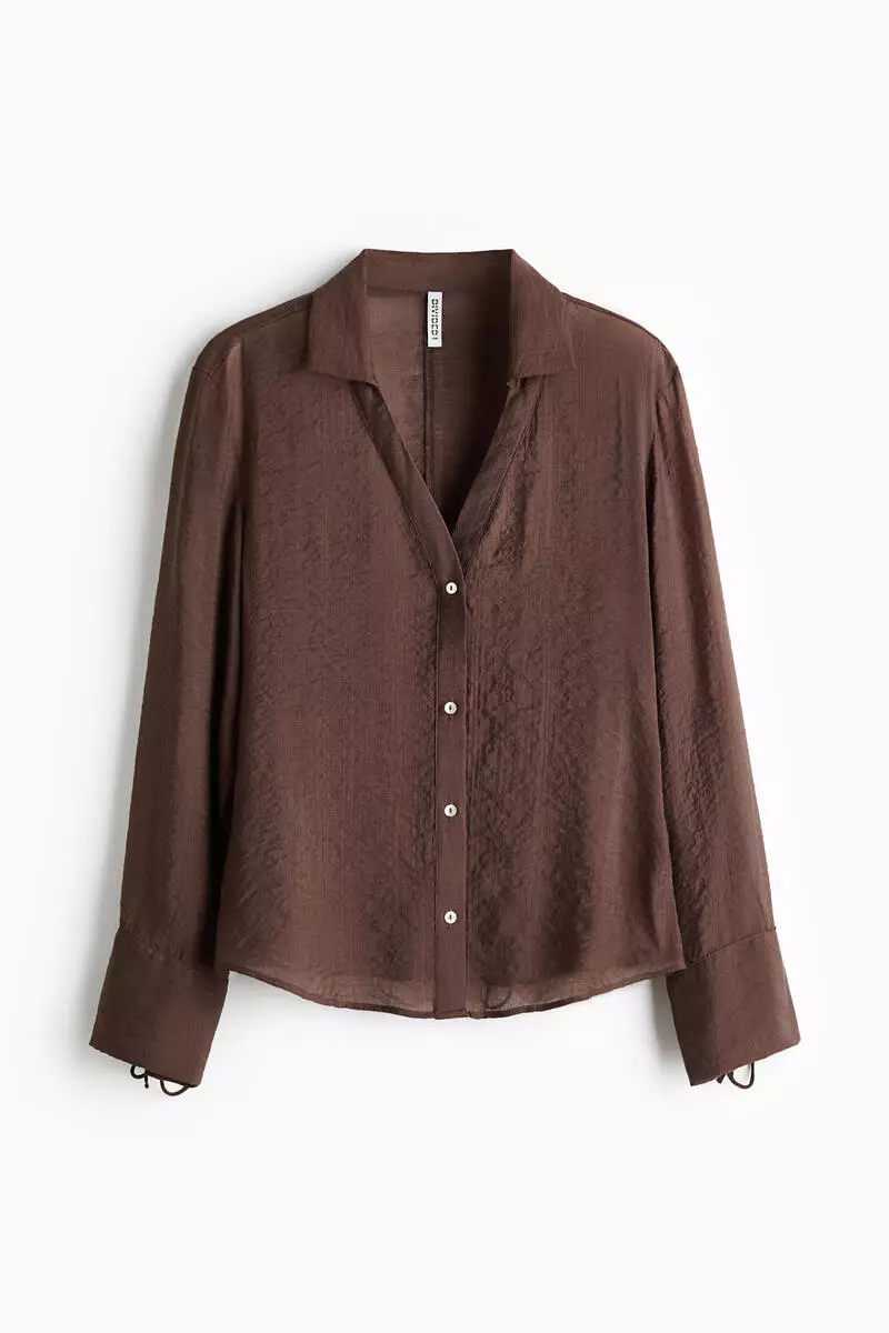 Tie-detail linen-blend shirt