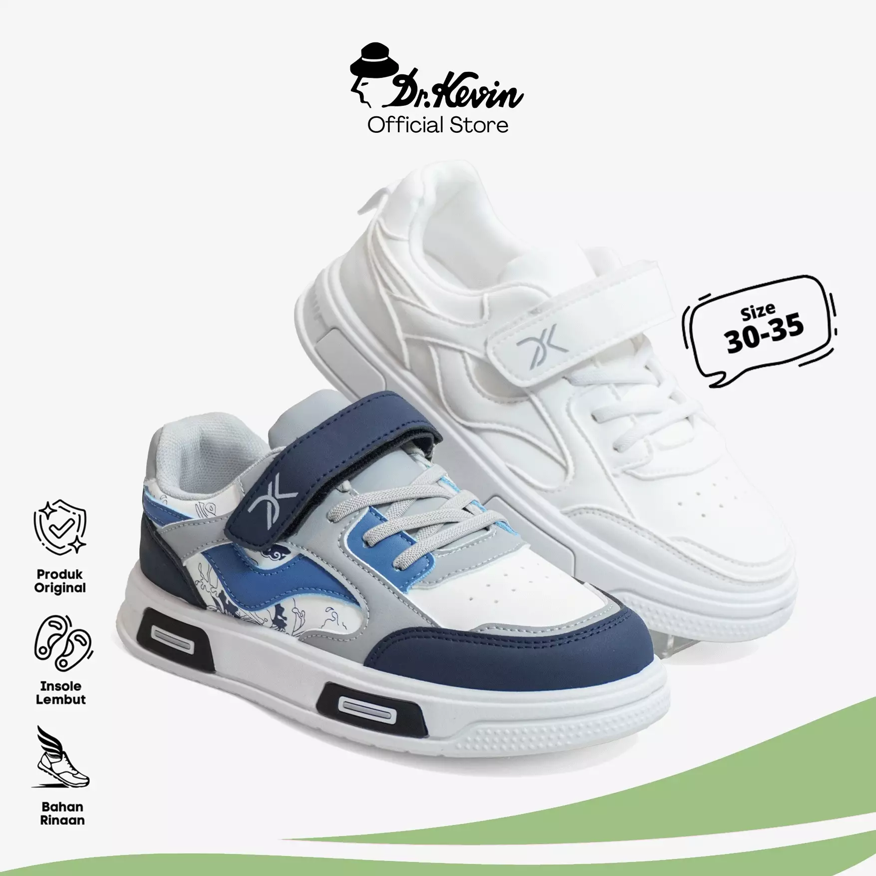 Dr. Kevin Kids Junior Sepatu Sneaker Anak Remaja Tanggung laki dan Perempuan Tali Velcro 481-001