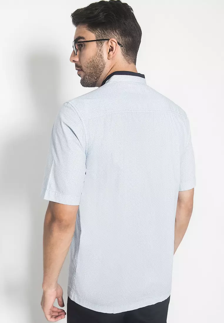 LGS - Baju Koko - Full Motif - Biru - Slim Fit - JSH.381.S1038KF.334.C