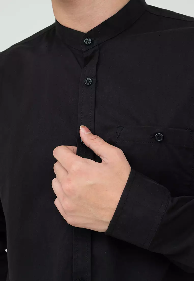 Houseofcuff kemeja Koko Lengan Panjang Pria Hitam