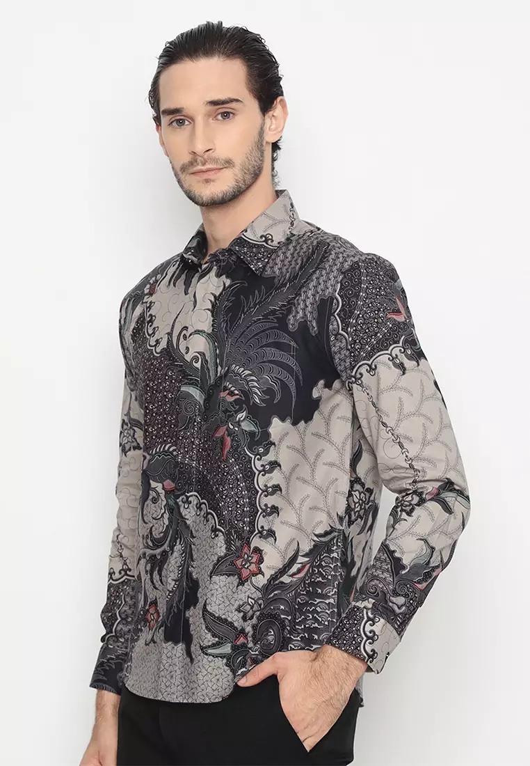 Kemeja Batik Pria Slimfit Adiwijaya - Grey