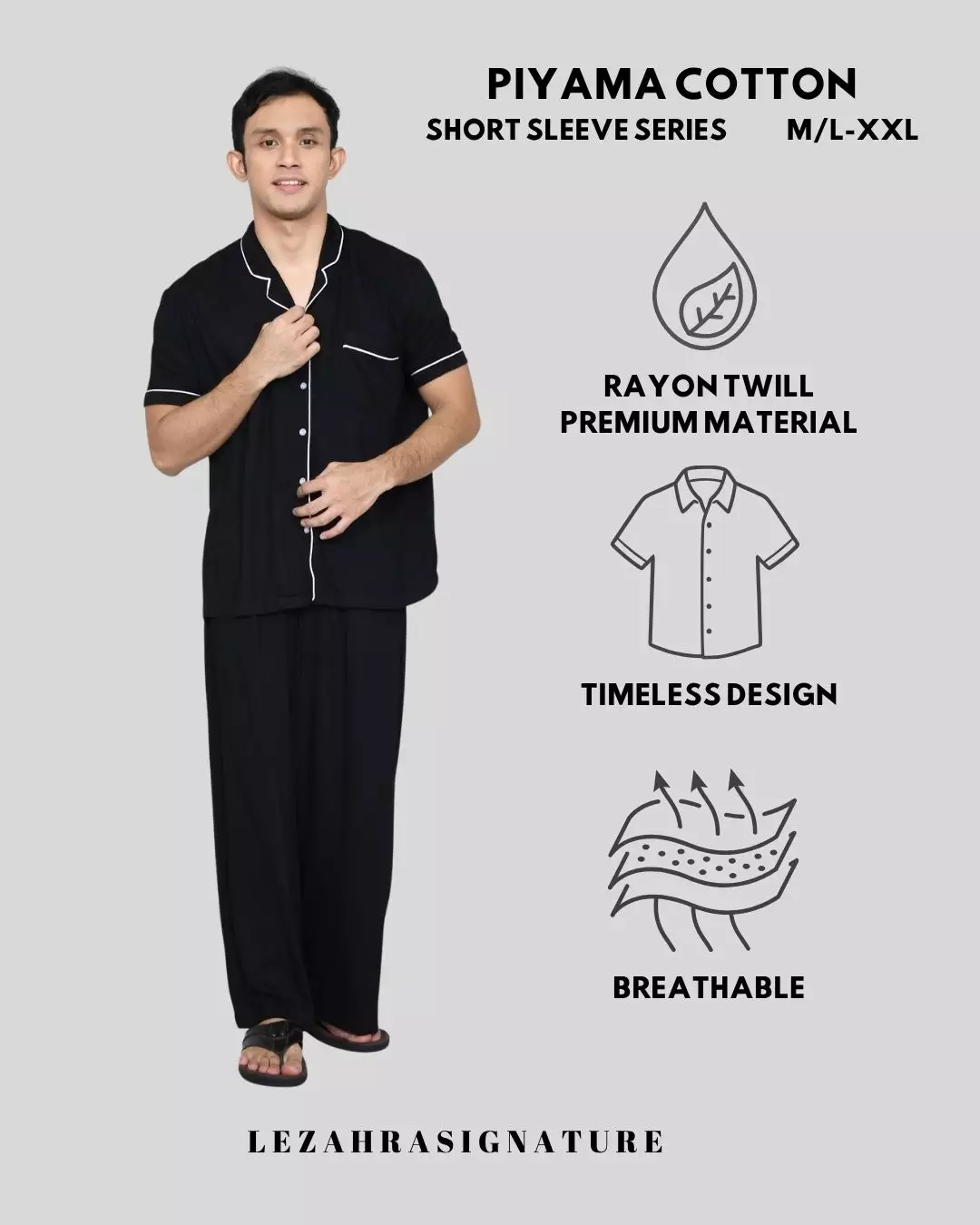 Baju Tidur Pria S/S RHIU PYJAMA SETS FREE SLIP ON