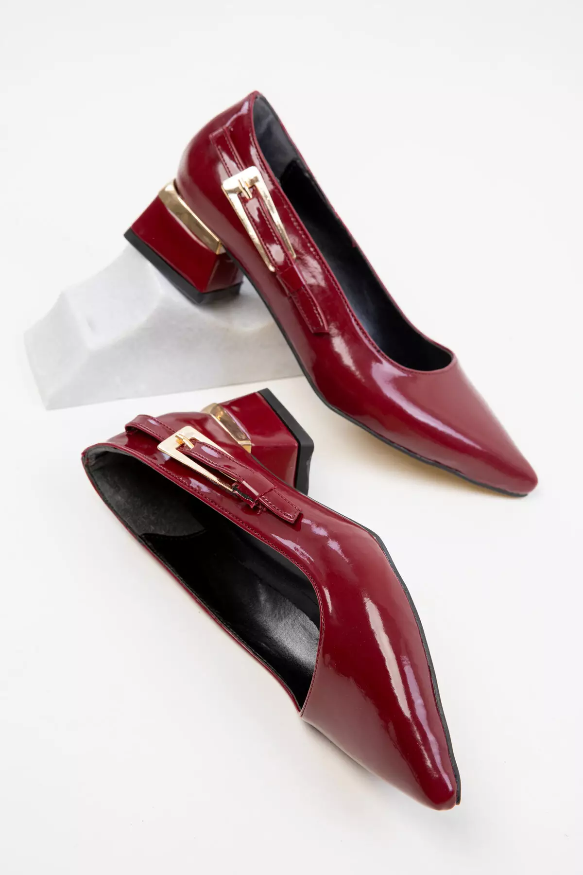 Claret Red Patent Leather Women's Classic Heeled Shoes 20366