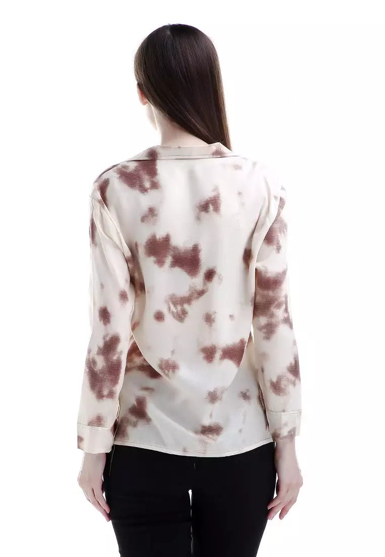 Oakley Long Shirt Tie Dye Design Simple Kemeja Atasan Wanita - Coklat
