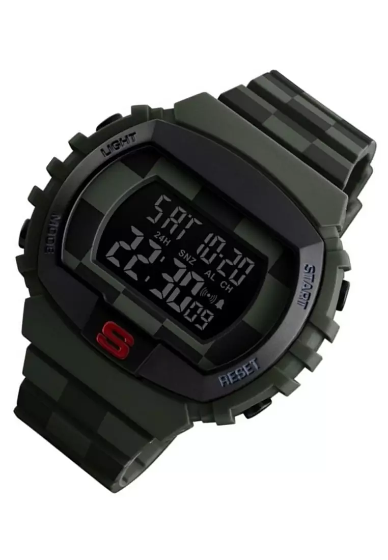 Jam Tangan Digital Sporty Pria Waterproof ABS PU Strap Transparent Resin PB67 ORIGINAL