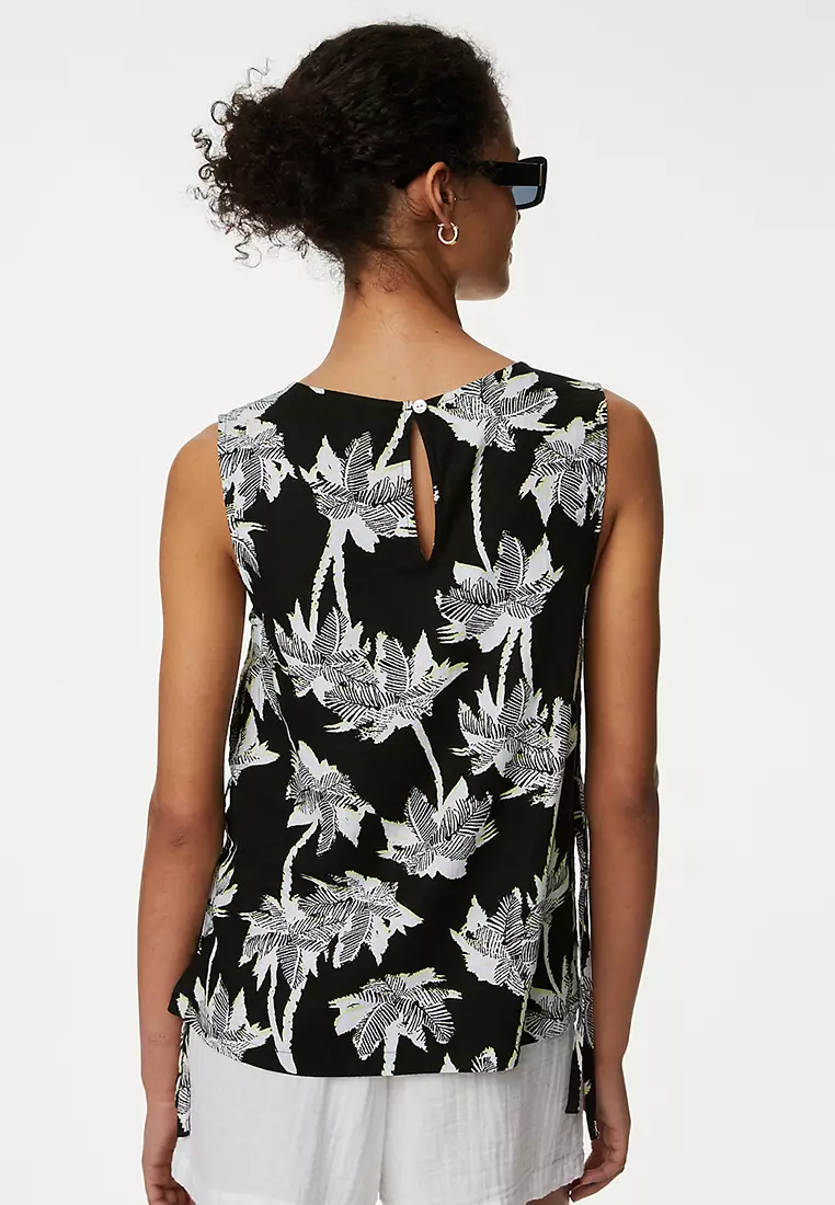 Linen Rich Printed High Neck Vest Top