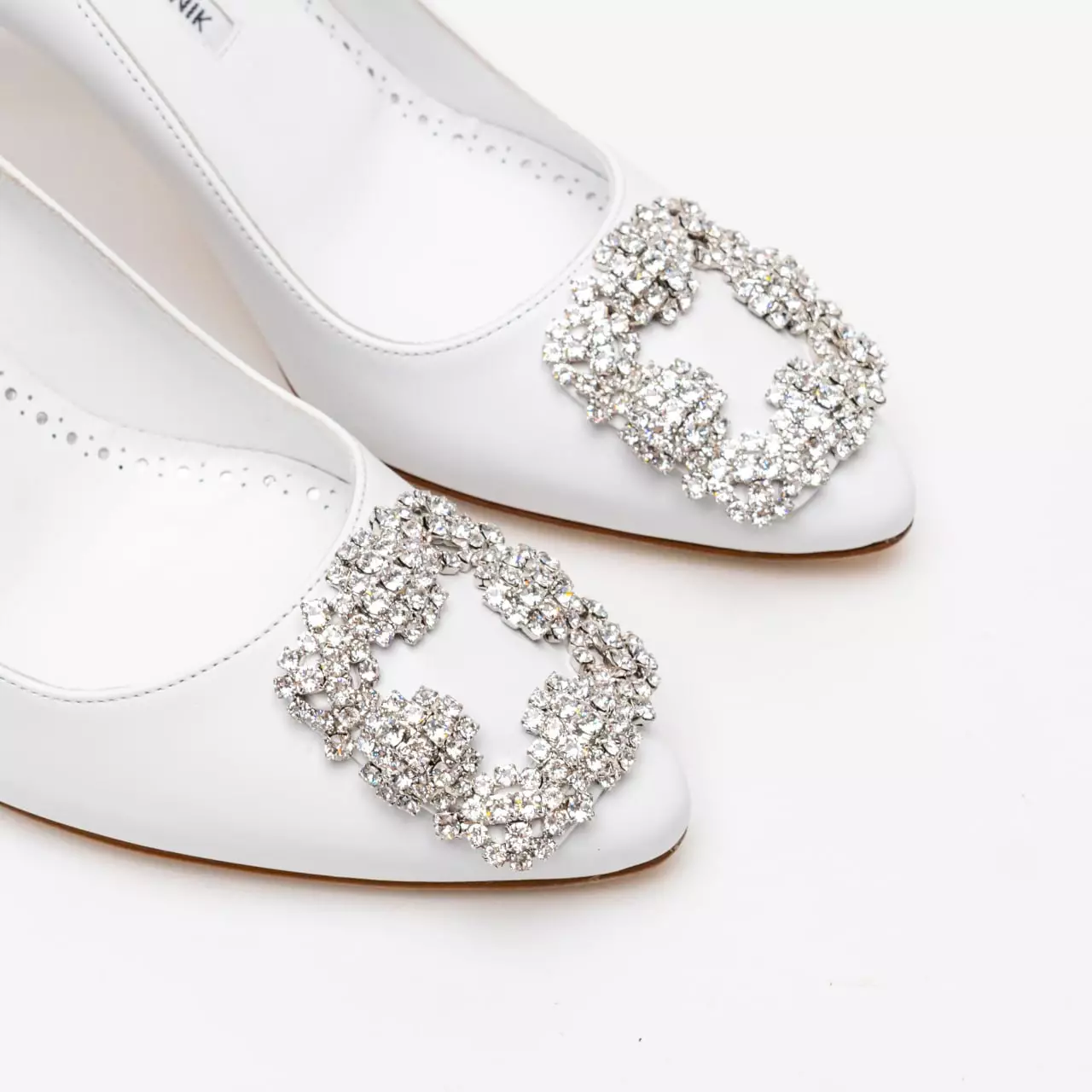 Hangisi 70 Calf Leather Pumps with CLC Crystal Buckle White