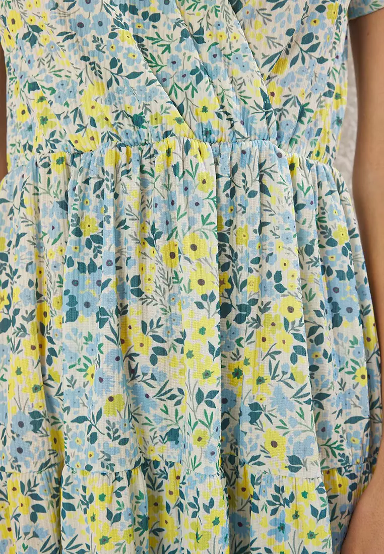 Yellow Floral Midi Knitted Dress Twoss24El00417