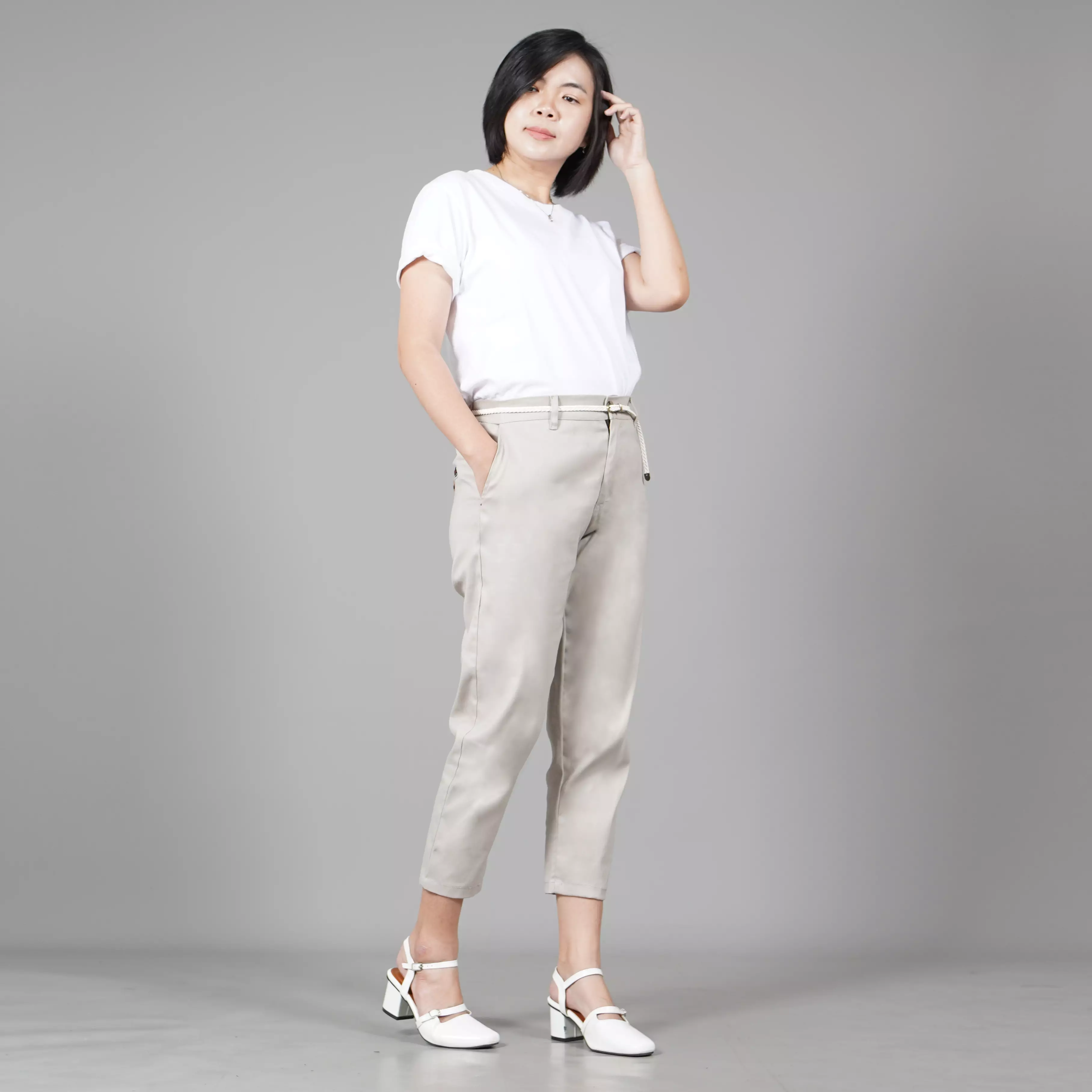  AURORA Celana Wanita Earth Tone Color Celana 3/4 Wanita - KREM