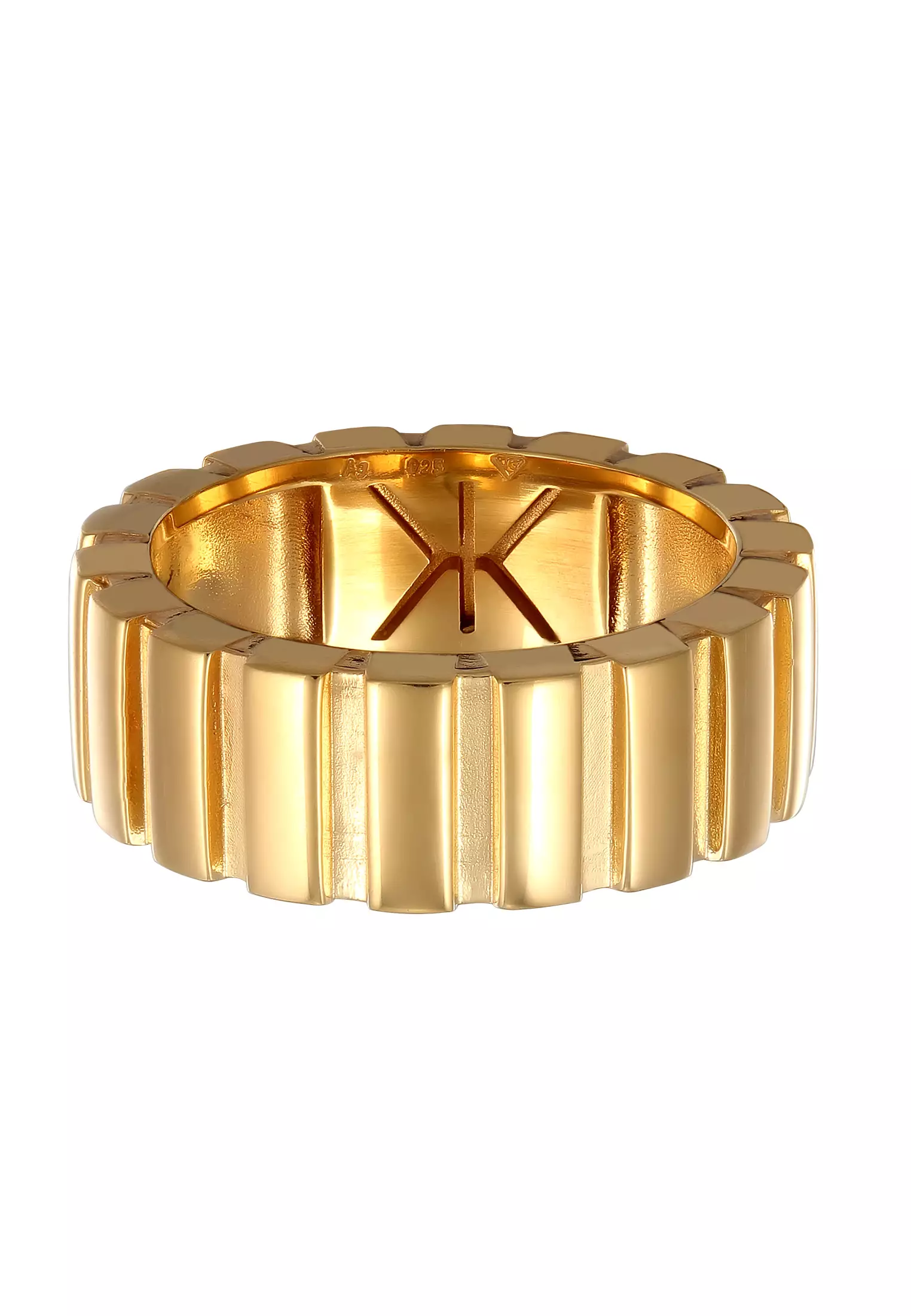 Men’s Silver Ribbed Wide Band Ring – Gold-Plated