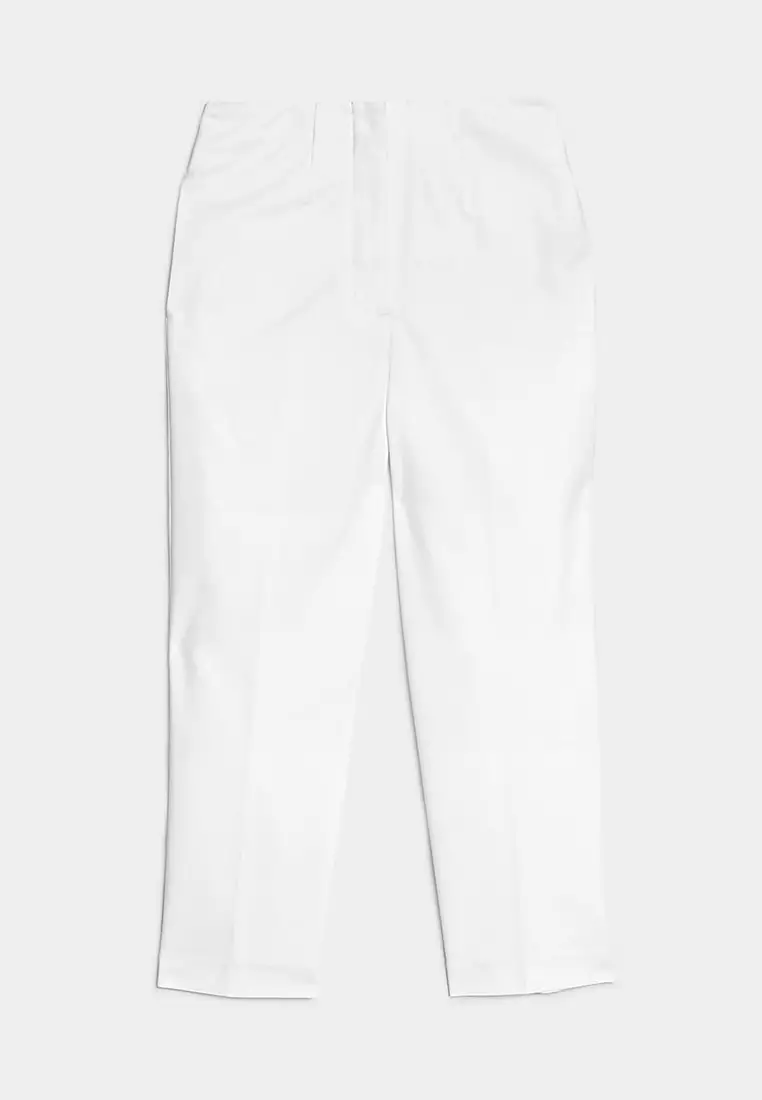 Cotton Blend Slim Fit Cropped Trousers