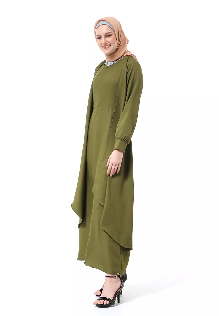 Catline Dress Gamis Jumbo Syar'i Lengan Panjang Regular Fit Premium Quality - Army