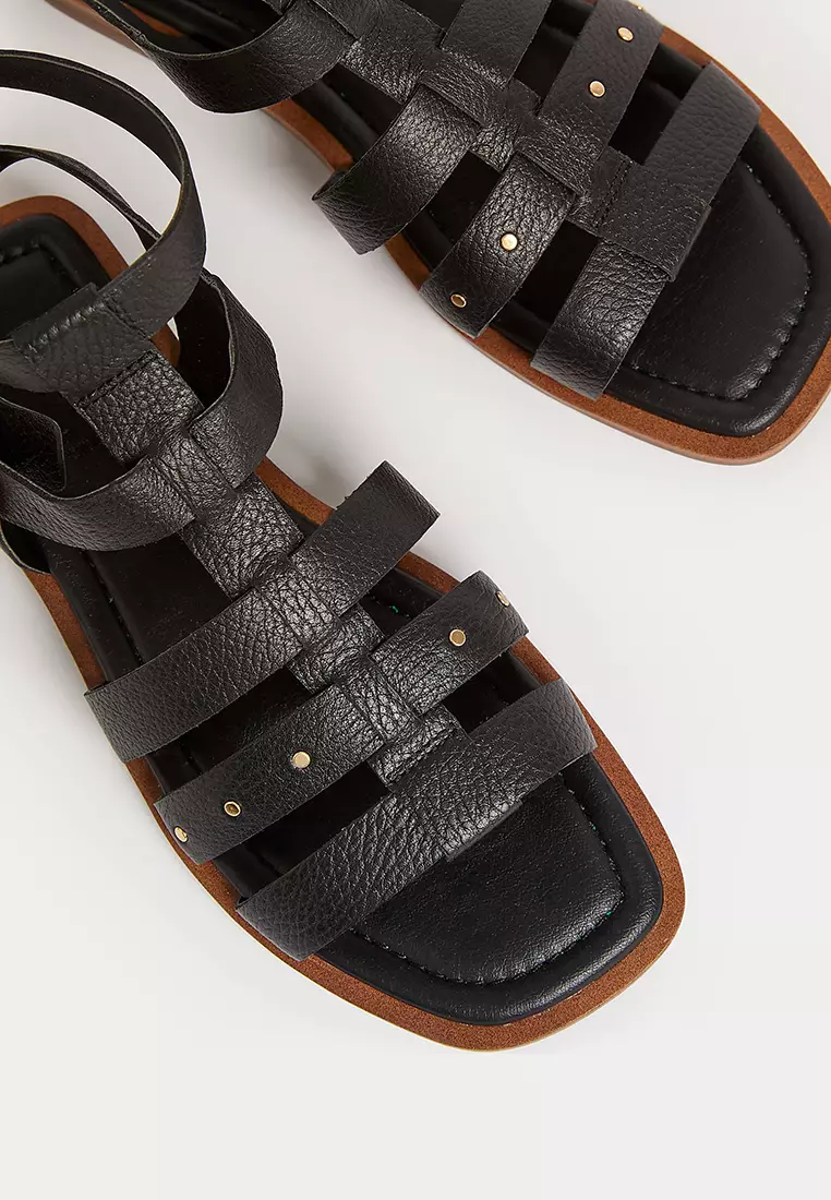 Wide Fit Leather Studded Gladiator Sandals