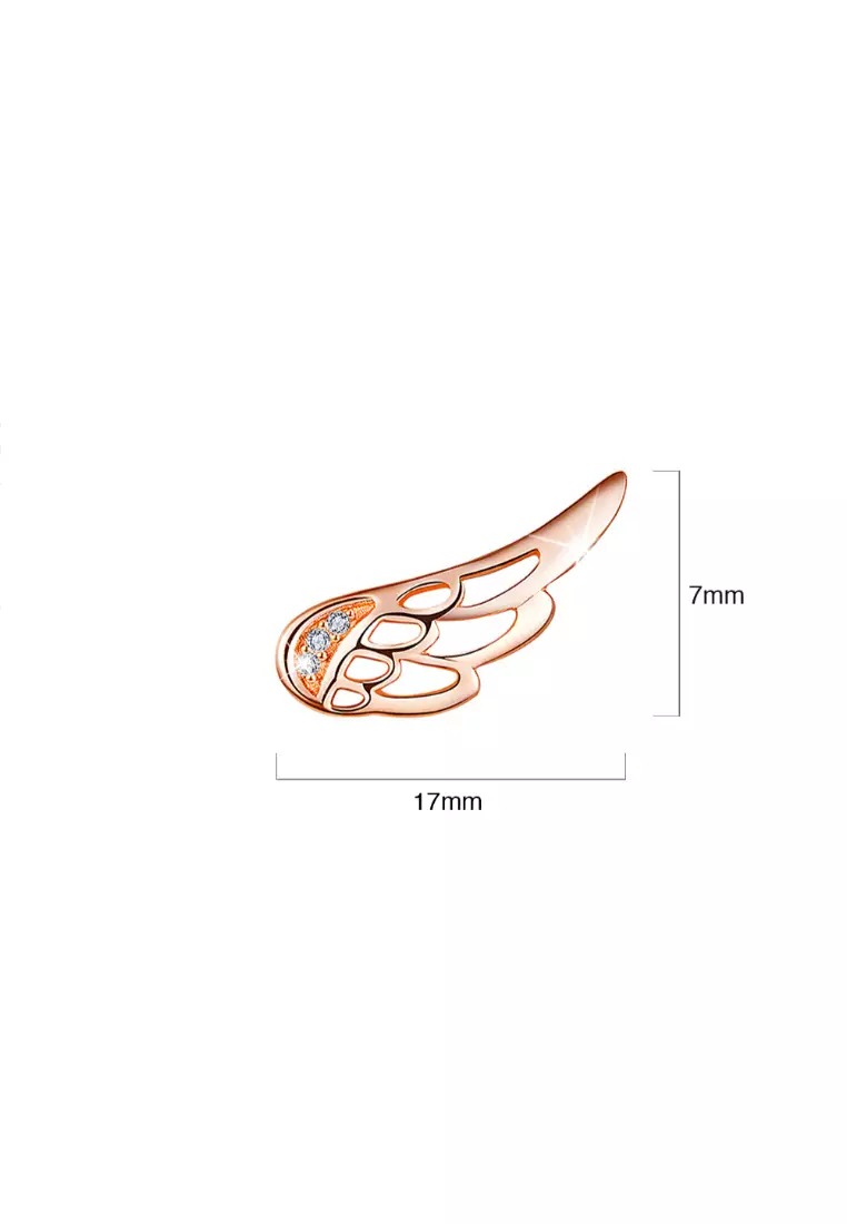 Solid 925 Sterling Silver Free Me Angel Wing Rose Gold Stud Earrings