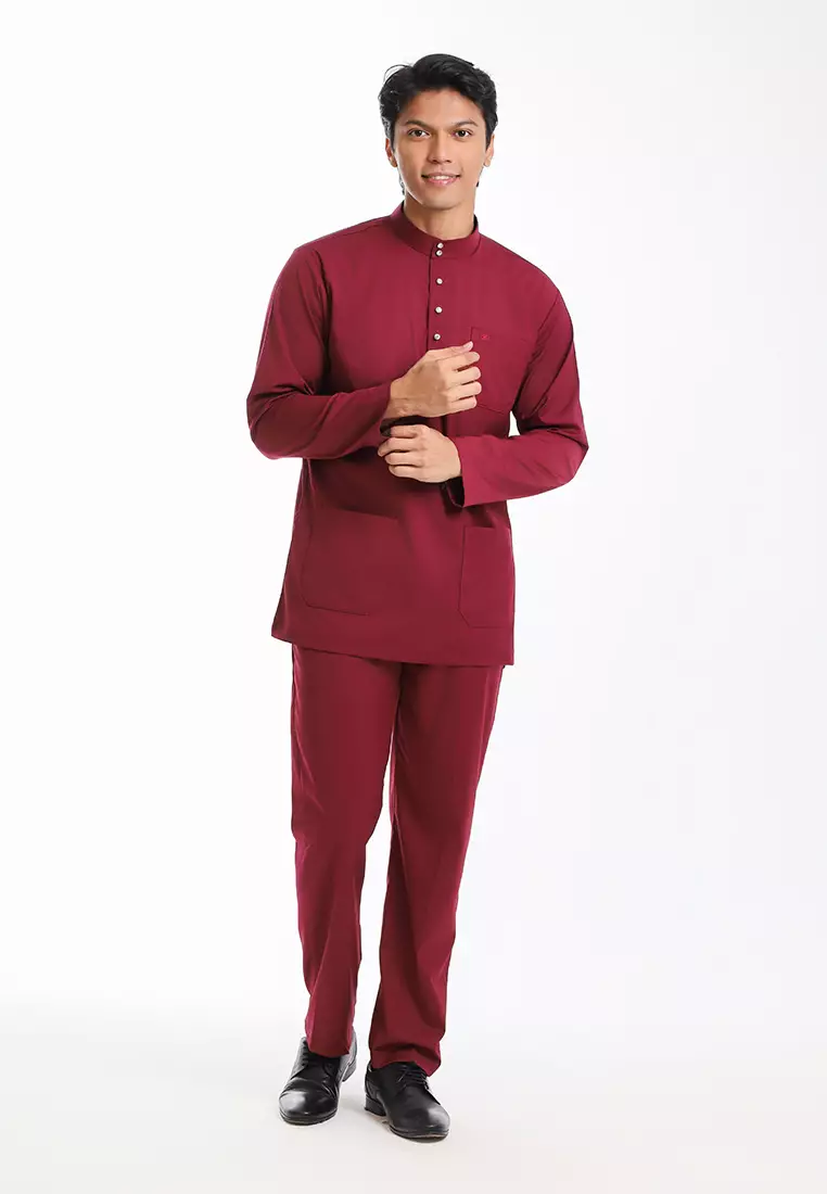 Forest x Hatta Dolmat Baju Melayu Cekak Musang Dewasa - BM24104-56Maroon