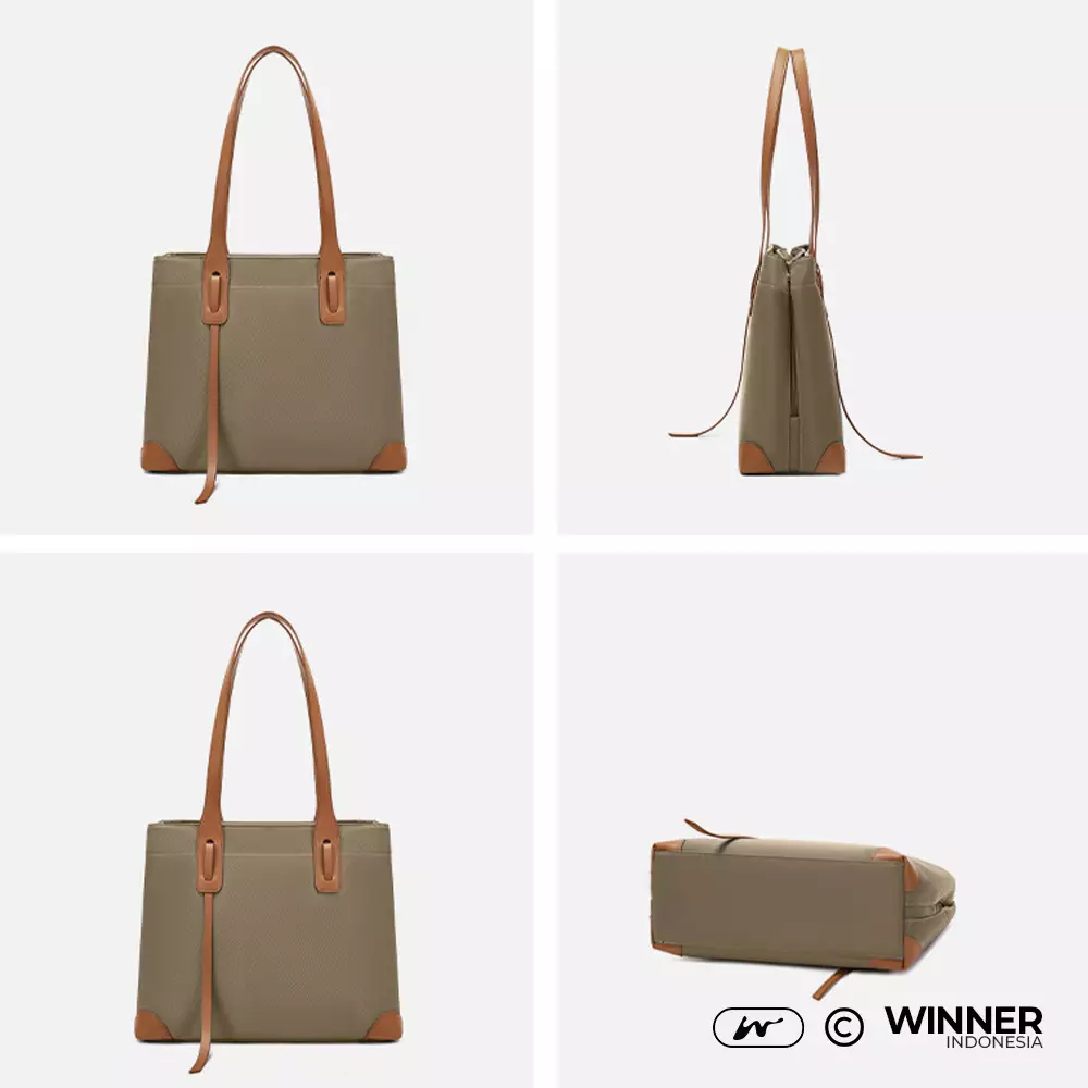 Tas Laptop 14 inch Bahu Nilon Oxford Wanita Korean Style Tote Bag Anti Air (T14-T10-002) - Khaki-Coklat 14 inch