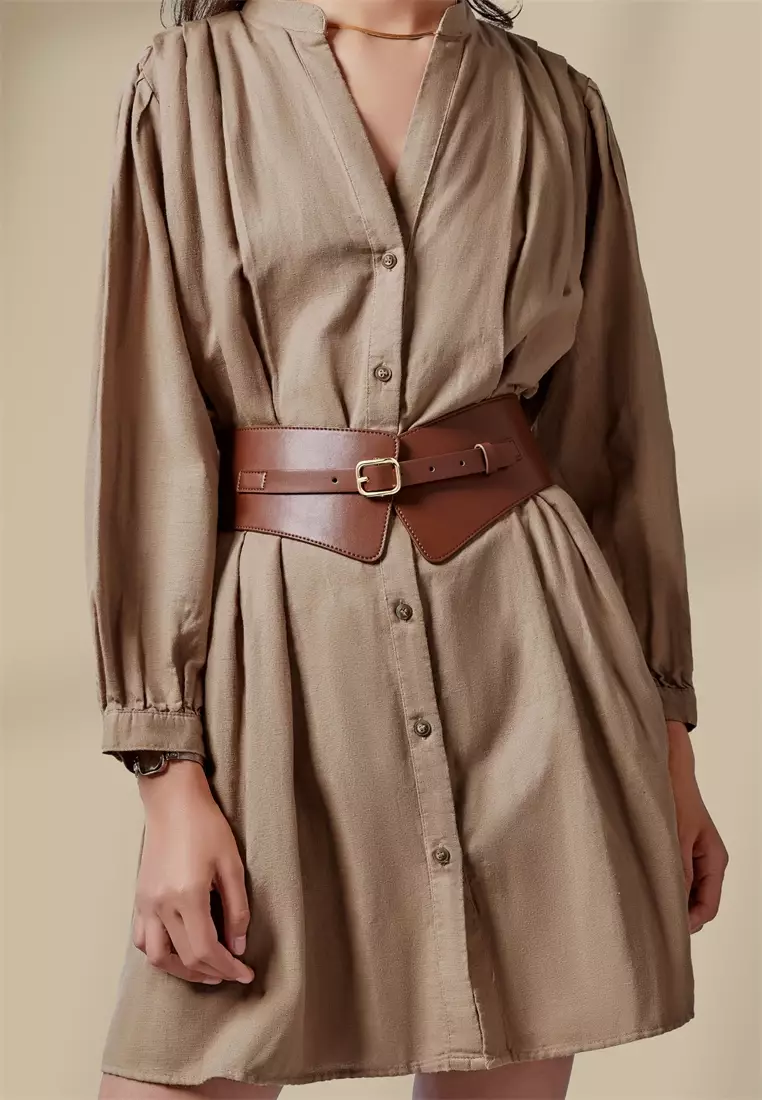 Noa 女士宽版弹性腰带 可调节 带针扣 - 棕色