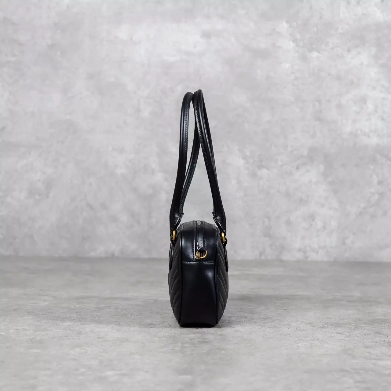 Tas GUCCI GG MARMONT GHW BLACK MATELASSE LONG HANDLE SHOULDER BAG SMALL 100% ORIGINAL