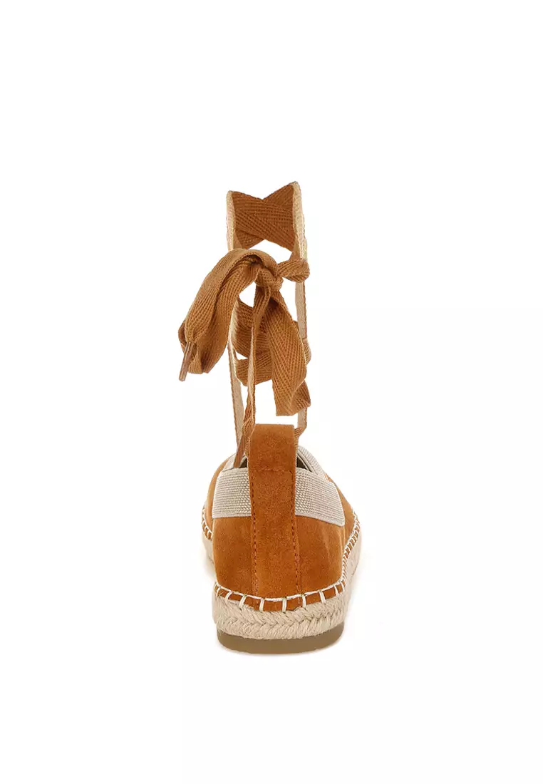 Microfiber Detachable Lace Espadrilles In Tan