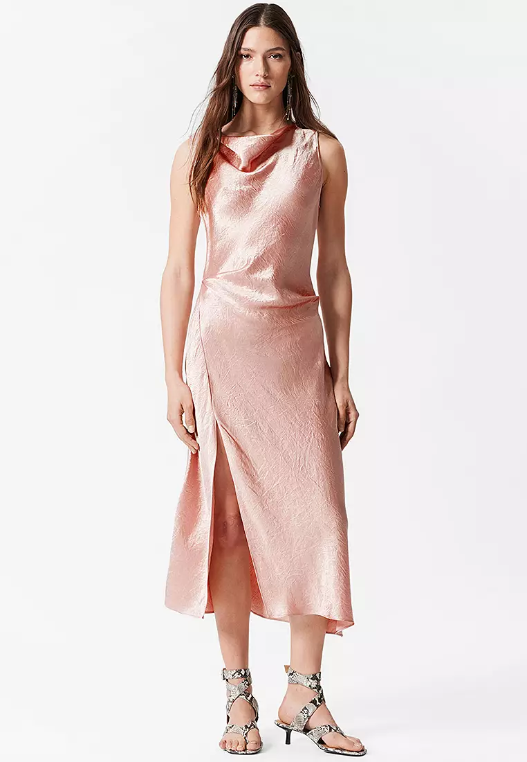 Draped Satin Midi Dress