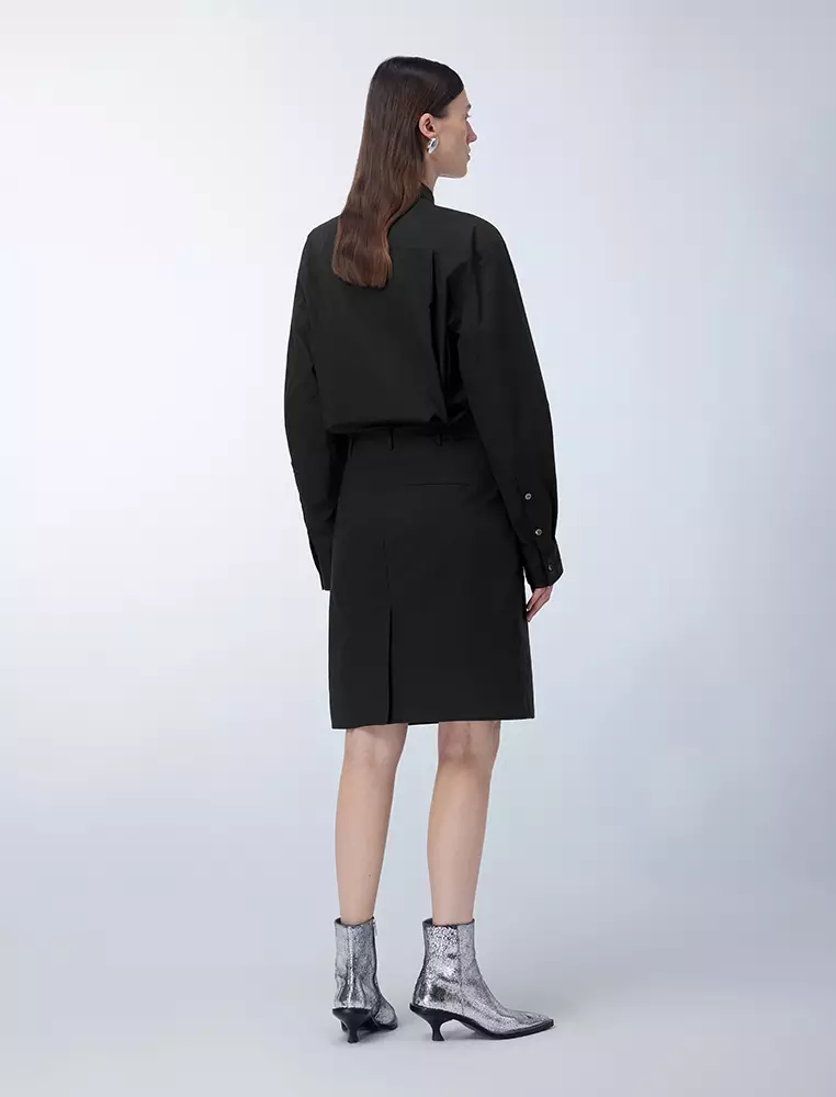 纯色衬衫领长袖连衣裙