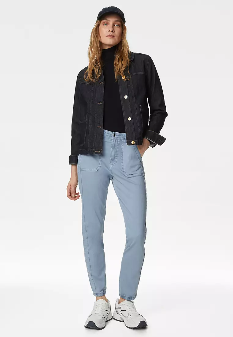 Cotton Blend Slim Fit Ankle Grazer Joggers