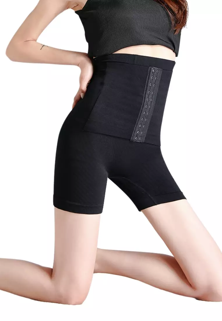 Premium Wara High Waisted Shaping & Lifting Compression Long Girdle Shapewear Shorts in Black