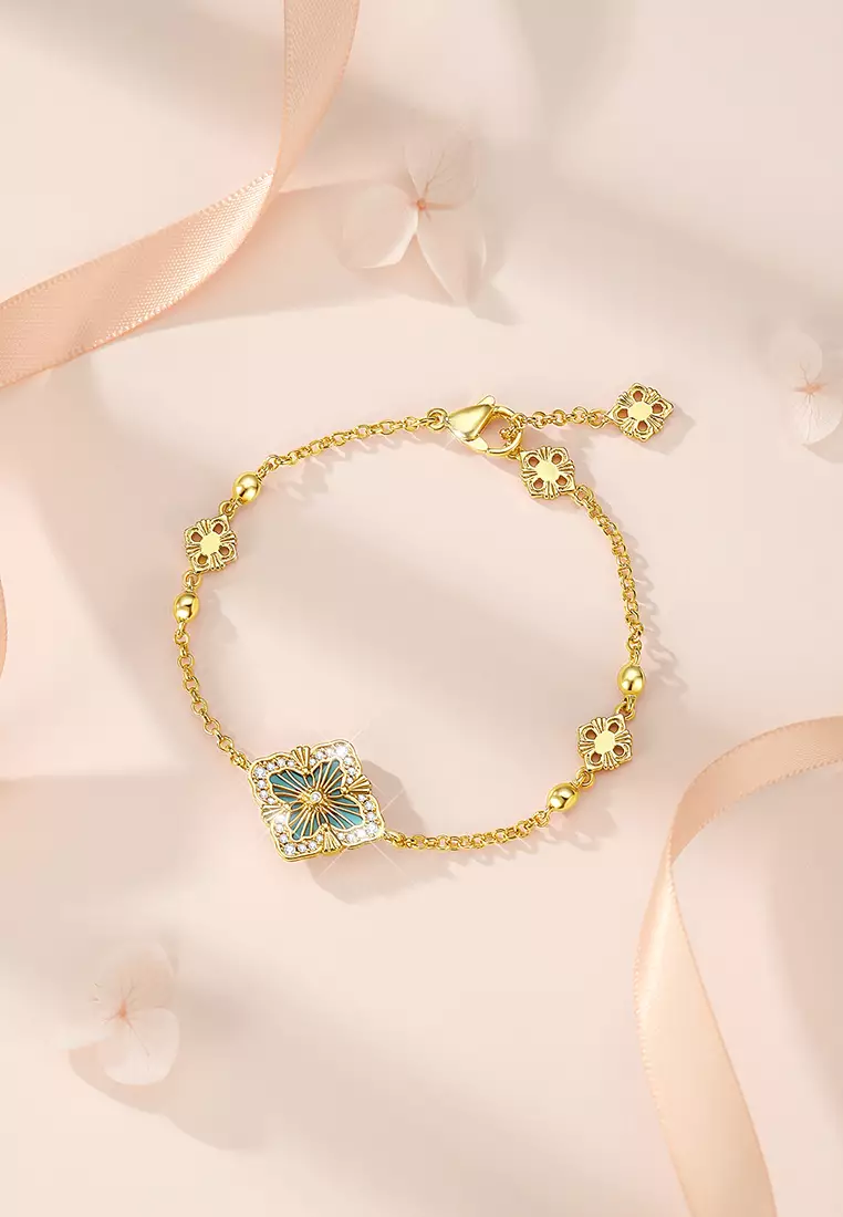 Gelang Wanita Original Korea Fashion Four-Petal Flower Style Titanium Zirkon Berwarna Cewek Bracelets