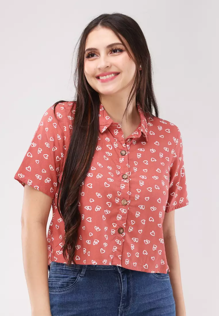 Woven Printed Rayon Short Sleeves Blouse