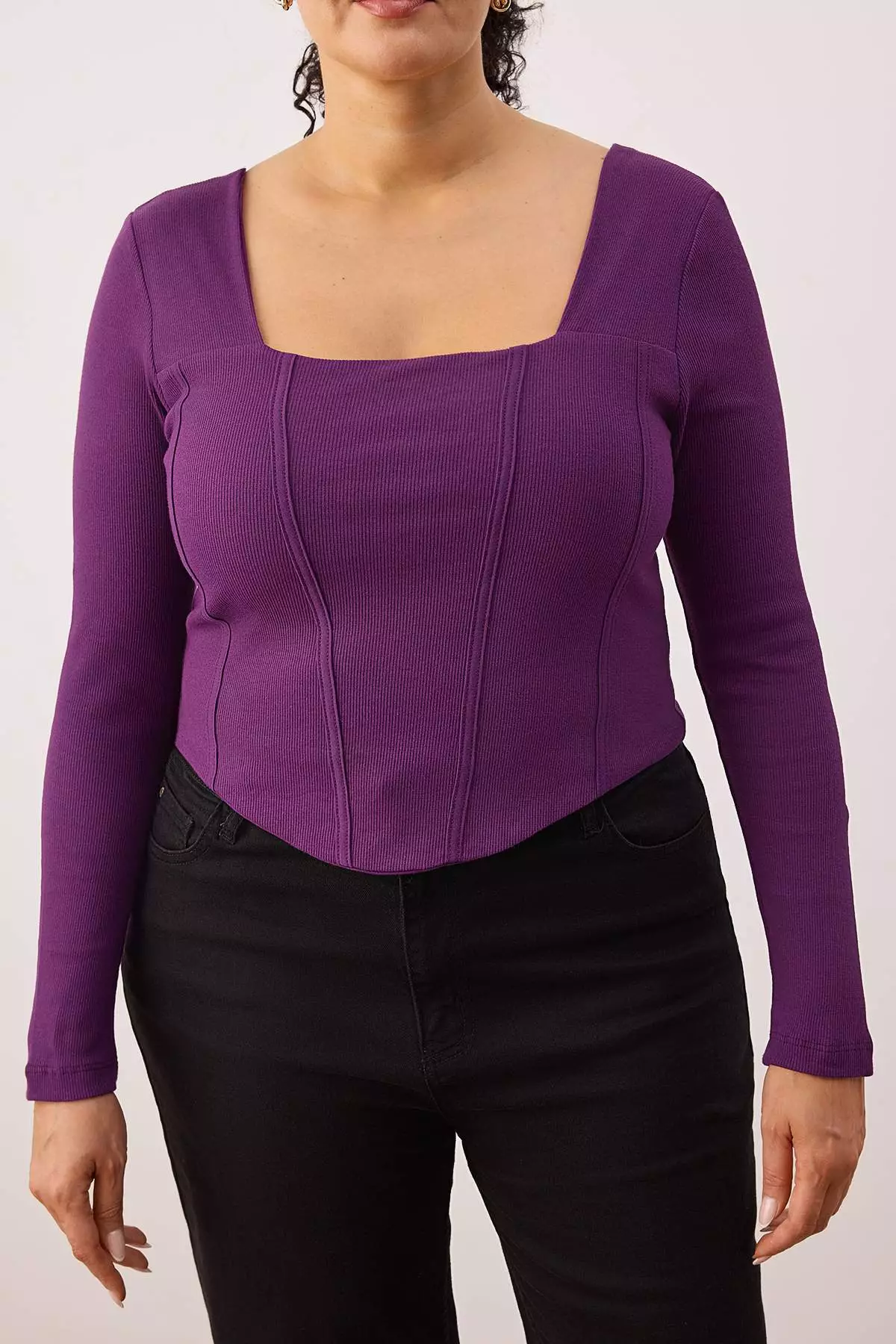Purple Twill Piping Detailed Knitted Oversize Blouse Tbbaw23Af00118