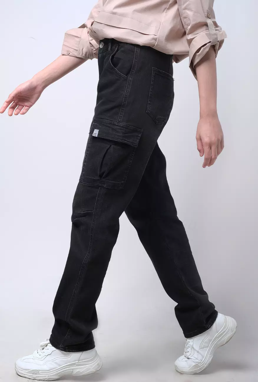 Celana Wanita Jeans Cargo Belva Dark Grey